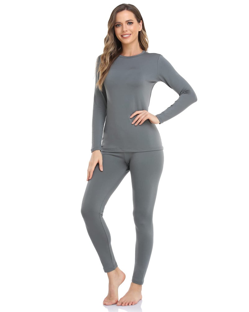 WEERTI Thermal Underwear for Women Long Johns with Fleece Lined Base Layer Women Cold Weather Top Bottom Grey - Image 1